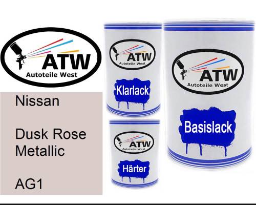 Nissan, Dusk Rose Metallic, AG1: 500ml Lackdose + 500ml Klarlack + 250ml Härter - Set, von ATW Autoteile West.